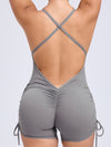 ZASUWA Female V-neck Cross Back Scrunch Bum Drawstring Romper