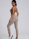 ZASUWA Female V-shaped Cross Back U Collar Backless Hip-lift Jumpsuit