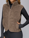 ZASUWA Female Fleece Zipper Pocket Stand Up Collar Vest Jacket