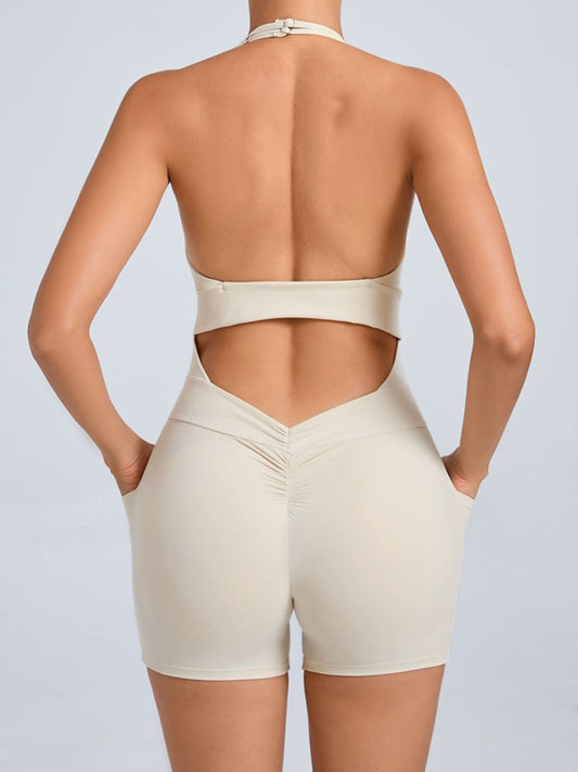 ZASUWA Female Front Folds Backless Pocket Romper