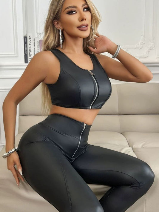 ZASUWA Female PU Matte Zipper Tracksuit