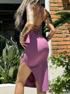 ZASUWA Female Solid Color Cross Back Hollow Out Split Dress