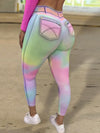 ZASUWA Female Hot Tie Dye Faux Denim Scrunch Bum Contrast Color Leggings