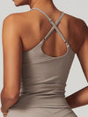 ZASUWA Female U Collar Cross Back Hollow Out Quick Dry Adjustable Strap Tank