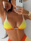 ZASUWA Female Gradient Contrast Color Flounce Mesh 3-Pieces Bikini Set