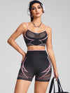 ZASUWA Female Fishnet Cross Back Stripes Contrast Color Short Tracksuit