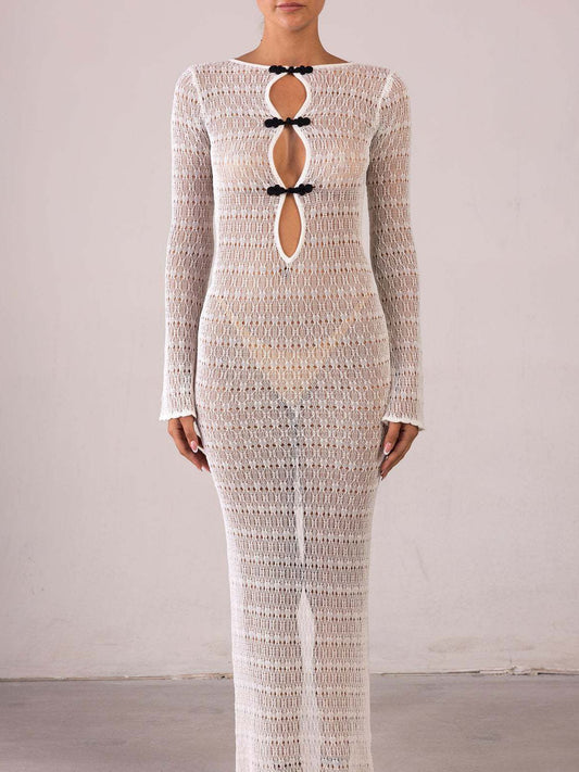 ZASUWA Female Sexy Split Fishnet Hollow Out Backless Chinese Style Cover-up Without Bikini