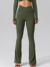 ZASUWA Female V-shape Waist Pocket Solid Color Split High-waisted Flare Pants