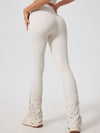 ZASUWA Female Solid Color Flare Folds High-rise Leggings