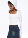 ZASUWA Female Solid Color Hollow Out Hooded Elastic Tight Long Sleeves