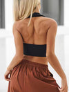 ZASUWA Female Solid Color Stand Up Collar Deep V Halter Backless Quick Dry Tank