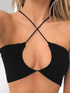 ZASUWA Female Halter Folds Cross Back Pleated Backless Sports Bras