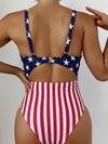ZASUWA Female Great Flags Contrast Color Stripes Hollow Out Backless One Piece