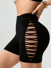 ZASUWA Female Hollow Out Fishnet V-shaped Waist Scrunch Bum Shorts
