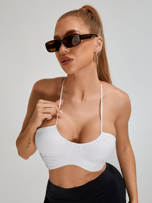 ZASUWA Female Halter Folds Pleated Backless Sports Bras