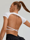 ZASUWA Female Deep V Back Pocket Scrunch Bum Cross Back Backless Short Tracksuit