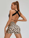 ZASUWA Female Leopard Print Cross Back Short Tracksuit