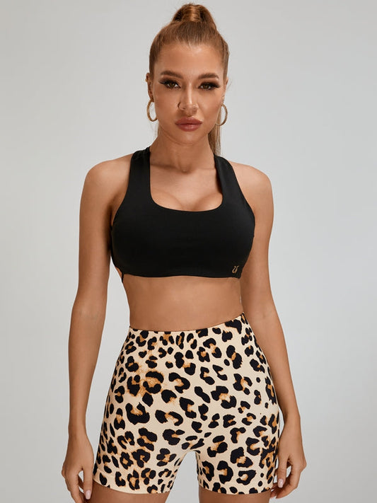 ZASUWA Female Leopard Print Cross Back Short Tracksuit