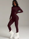 ZASUWA Female Sexy Solid Color Zipper Fleece Jumpsuit