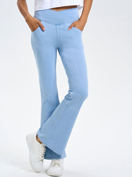 ZASUWA Female Denim Pocket V-shape Waist Flare Leggings