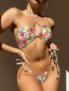 ZASUWA Female Sexy Flower Print Lace-up Hollow Out Bikini Set