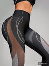 ZASUWA Female Sexy Contrast Color Stripe Fishnet Push Up Design Elastic Tight Tracksuit