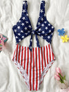 ZASUWA Female Great Flags Contrast Color Stripes Hollow Out Backless One Piece