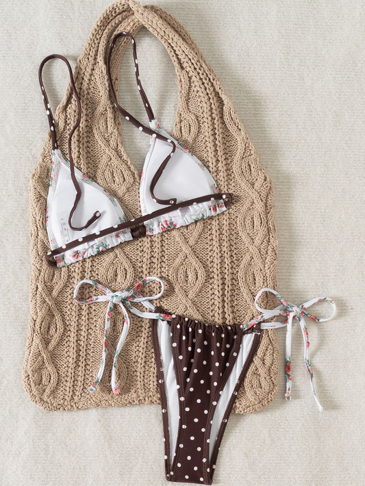 ZASUWA Female Sexy Flower Wave Point Print Bikini Set