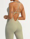 ZASUWA Female Cross Back Hollow Out Adjustable Strap Backless Corset Quick Dry Jumpsuit