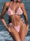 ZASUWA Female Sexy Solid Color Flower Design Folds Bikini Set