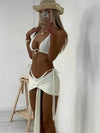 ZASUWA Female Solid Color Hollow Out with Metal 3 Pieces Drawstring Bikini Set
