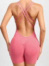 ZASUWA Female Solid Color Push Up Design Cross Back Quick Dry Scrunch Bum Romper