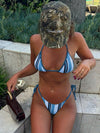 ZASUWA Female Stripe Print Contrast Color Bikini Set