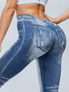 ZASUWA Female Deep V Back Denim Scrunch Bum Leggings