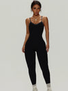 ZASUWA Female Sexy Cross Back Contrast Color Elastic Tight Quick Dry Jumpsuit