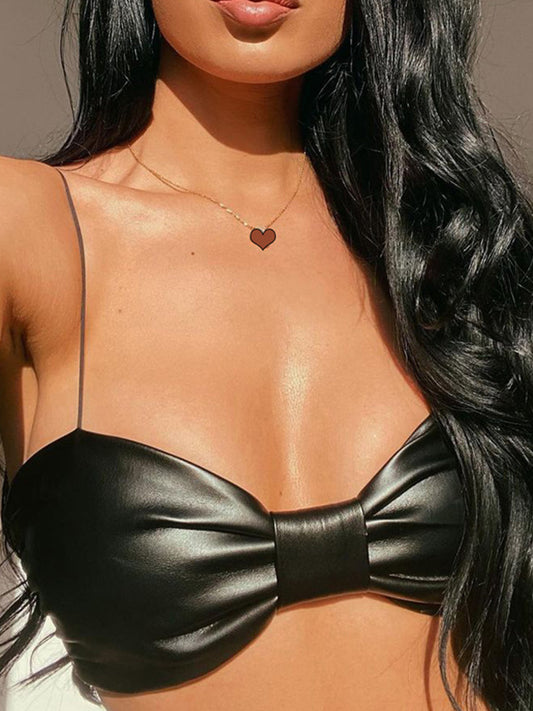 ZASUWA Female Faux Leather Bow-knot Stylish&Sexy Sports Bras