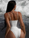ZASUWA Female Sexy Cross Deep V Backless Stripe Beach One Piece