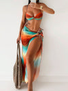 ZASUWA Female Sexy Hot Tie-dye Weave Rainbow Contrast Color 3-Pieces Bikini Set
