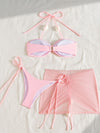 ZASUWA Female Sexy Solid Color Bow-knot 3-Pieces Lace-up Bikini Set