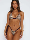 ZASUWA Female Contrast Color Stripe Zebra Print Lace-up Beach Bikini Set