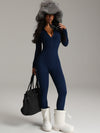 ZASUWA Female Sexy Solid Color Zipper Fleece Jumpsuit
