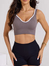 ZASUWA Female V-neck Contrast Color Stripe Quick Dry Backless with Chest Pads Sports Bras