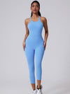 ZASUWA Female V-shaped Cross Back U Collar Backless Hip-lift Jumpsuit
