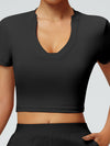 ZASUWA Female Solid Color V-neck Quick Dry Elastic Tight Short Sleeves