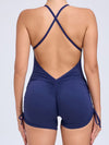 ZASUWA Female V-neck Cross Back Scrunch Bum Drawstring Romper