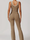 ZASUWA Female Contrast Color Deep V Collar Backless Flare Tracksuit