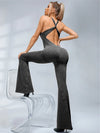 ZASUWA Female Sexy Leopard Print Hollow Out Cross Back Deep V Back Jumpsuit