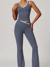 ZASUWA Female Contrast Color Deep V Collar Backless Flare Tracksuit