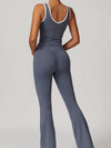 ZASUWA Female Contrast Color Deep V Collar Backless Flare Tracksuit