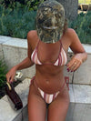 ZASUWA Female Stripe Print Contrast Color Bikini Set